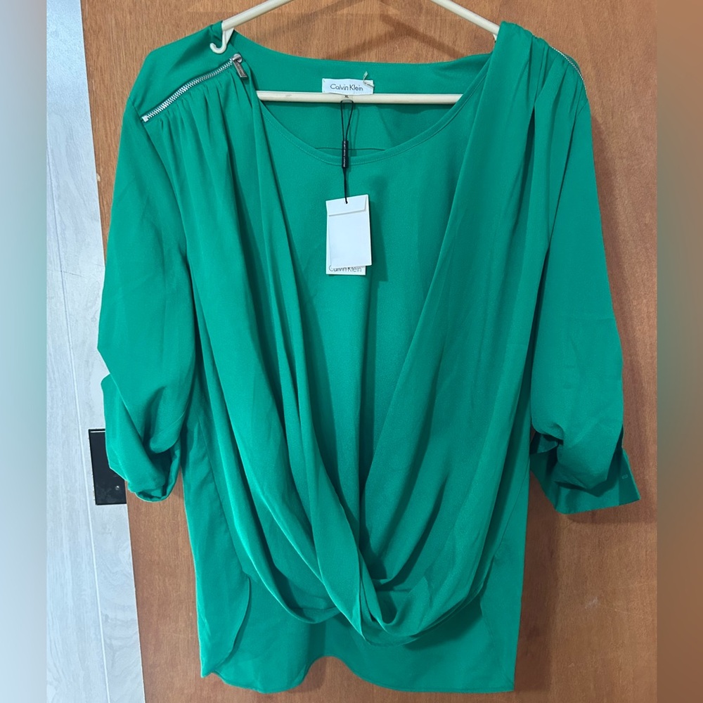 Calvin Klein Green Draped Women's Top